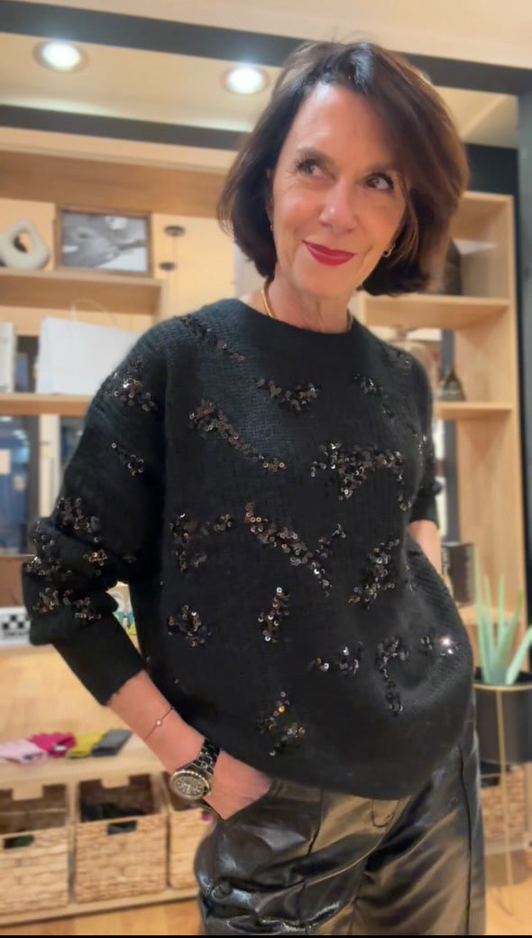 Pull Kay noir à sequins en alpaga