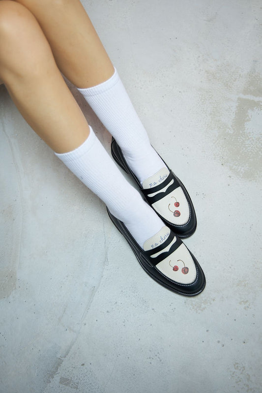 Mocassins Wilde Black & White Cherry