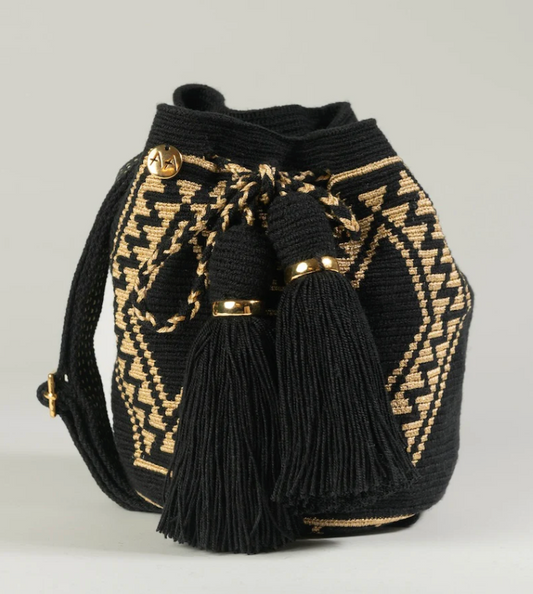 Petit sac Paralouwas - Noir et or avec bandoulière réglable