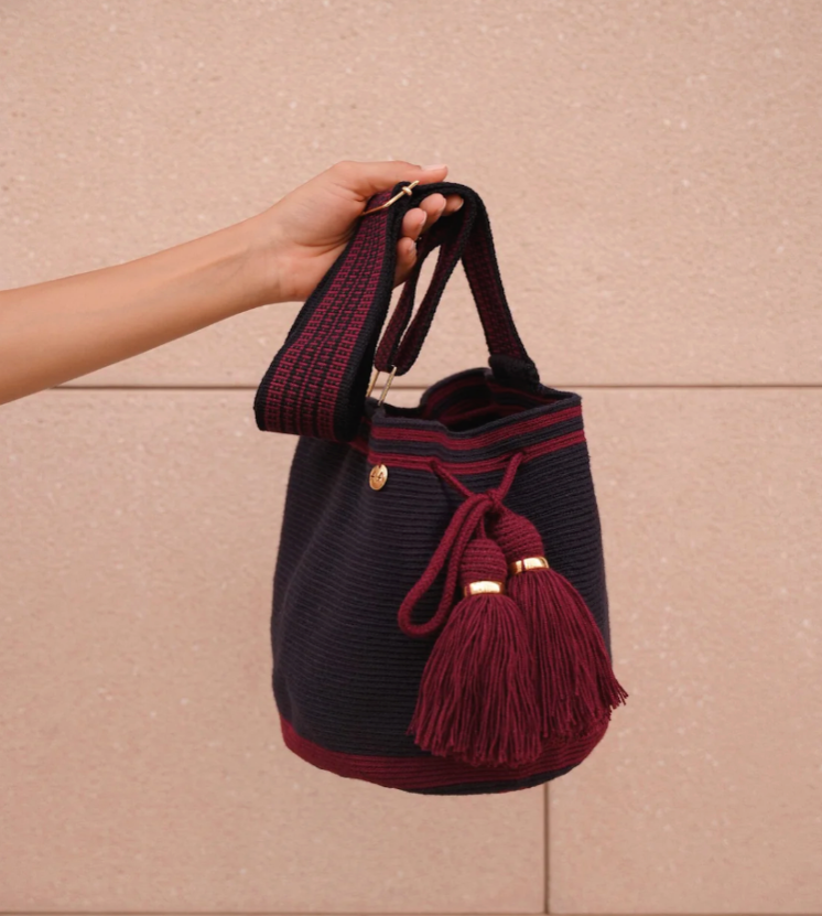 Sac seau Marina Grand Modèle - Bleu Marine, Bordeaux avec bandoulière réglable