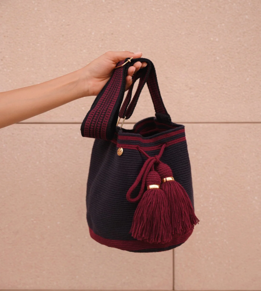 Sac seau Marina Grand Modèle - Bleu Marine, Bordeaux avec bandoulière réglable
