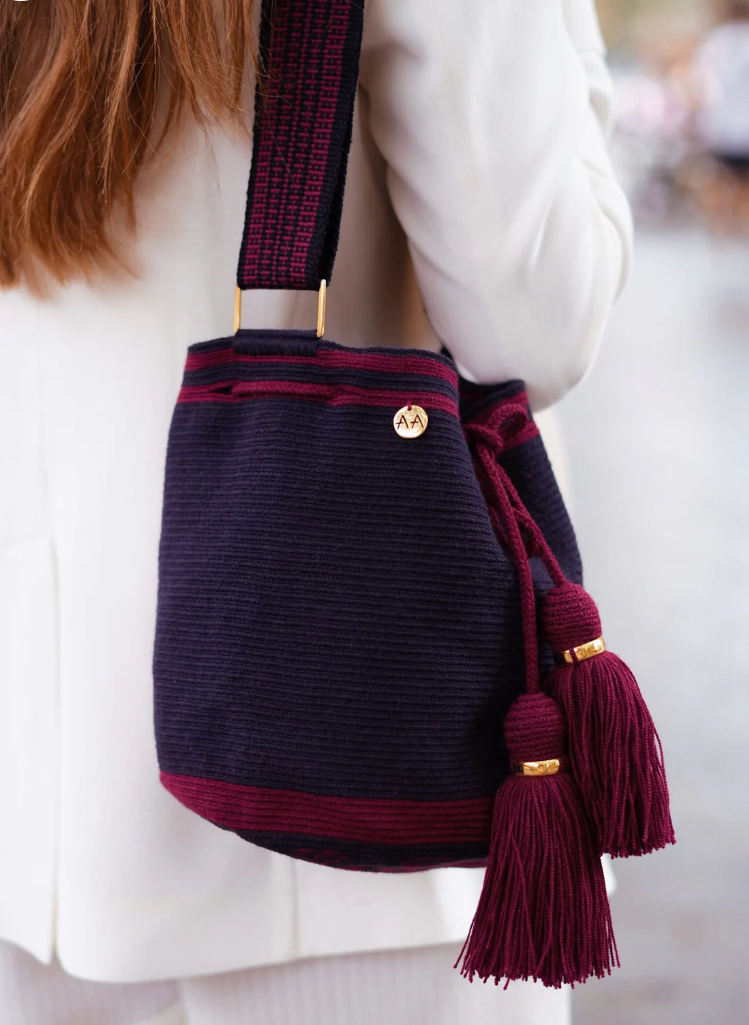 Sac seau Marina Grand Modèle - Bleu Marine, Bordeaux avec bandoulière réglable