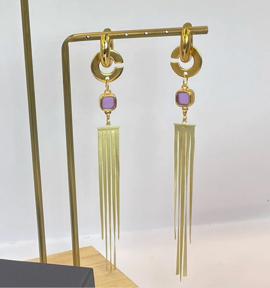 Boucles d'oreilles créoles dorées et chaînes fines avec cristal x CANOPÉE DORÉE