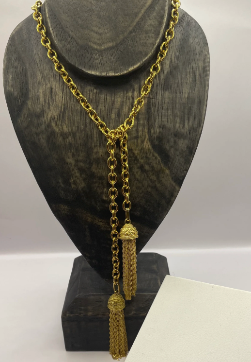 Collier cravate chaîne et pompon - Collection Bling