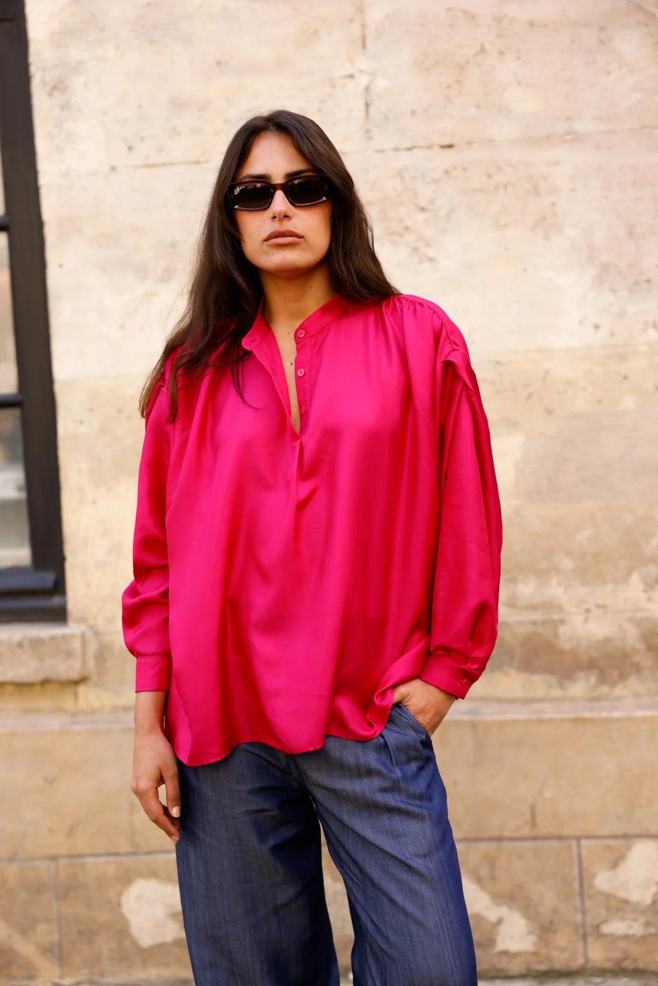 Blouse CLYDE - Fuchsia - 100% Soie