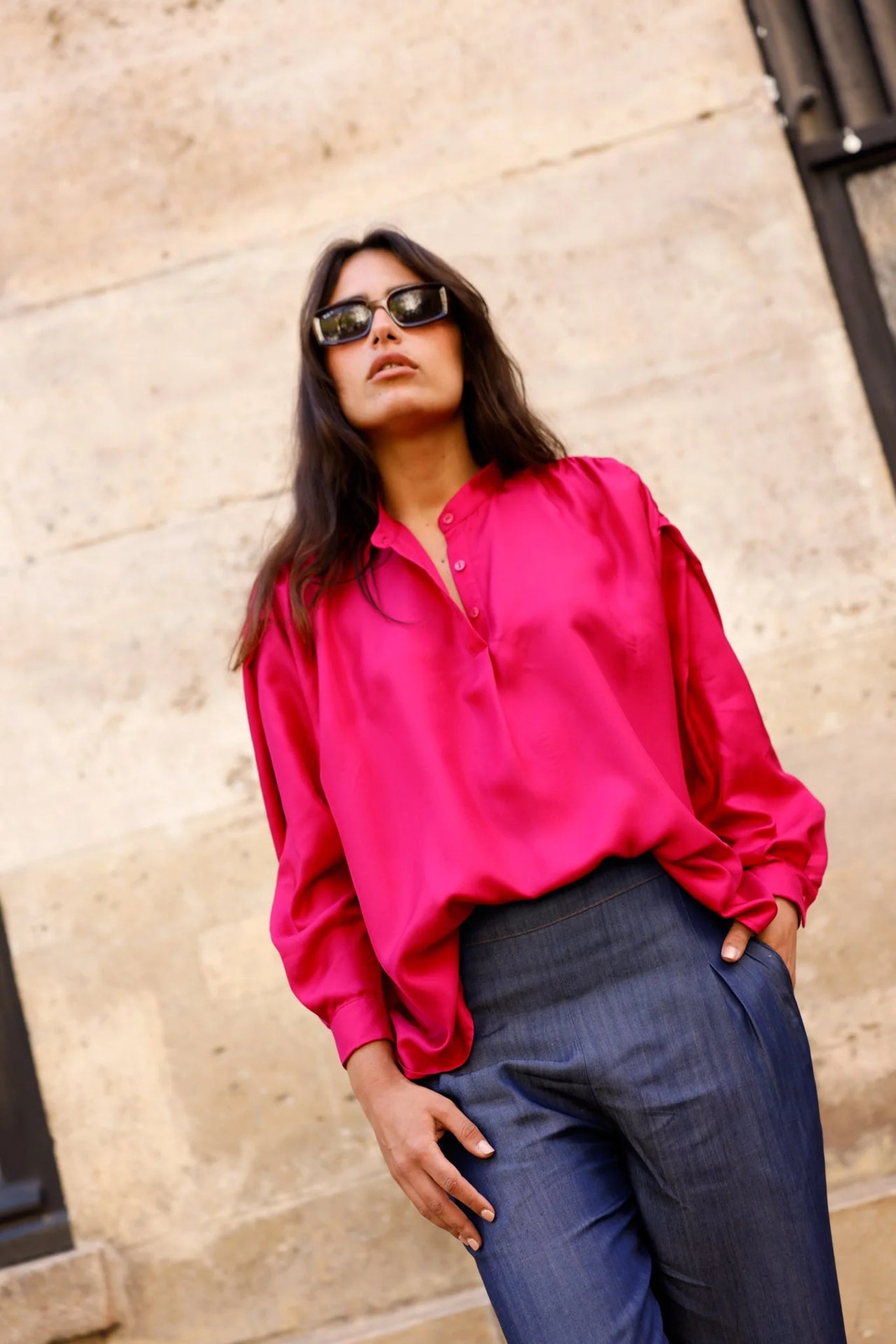 Blouse CLYDE - Fuchsia - 100% Soie