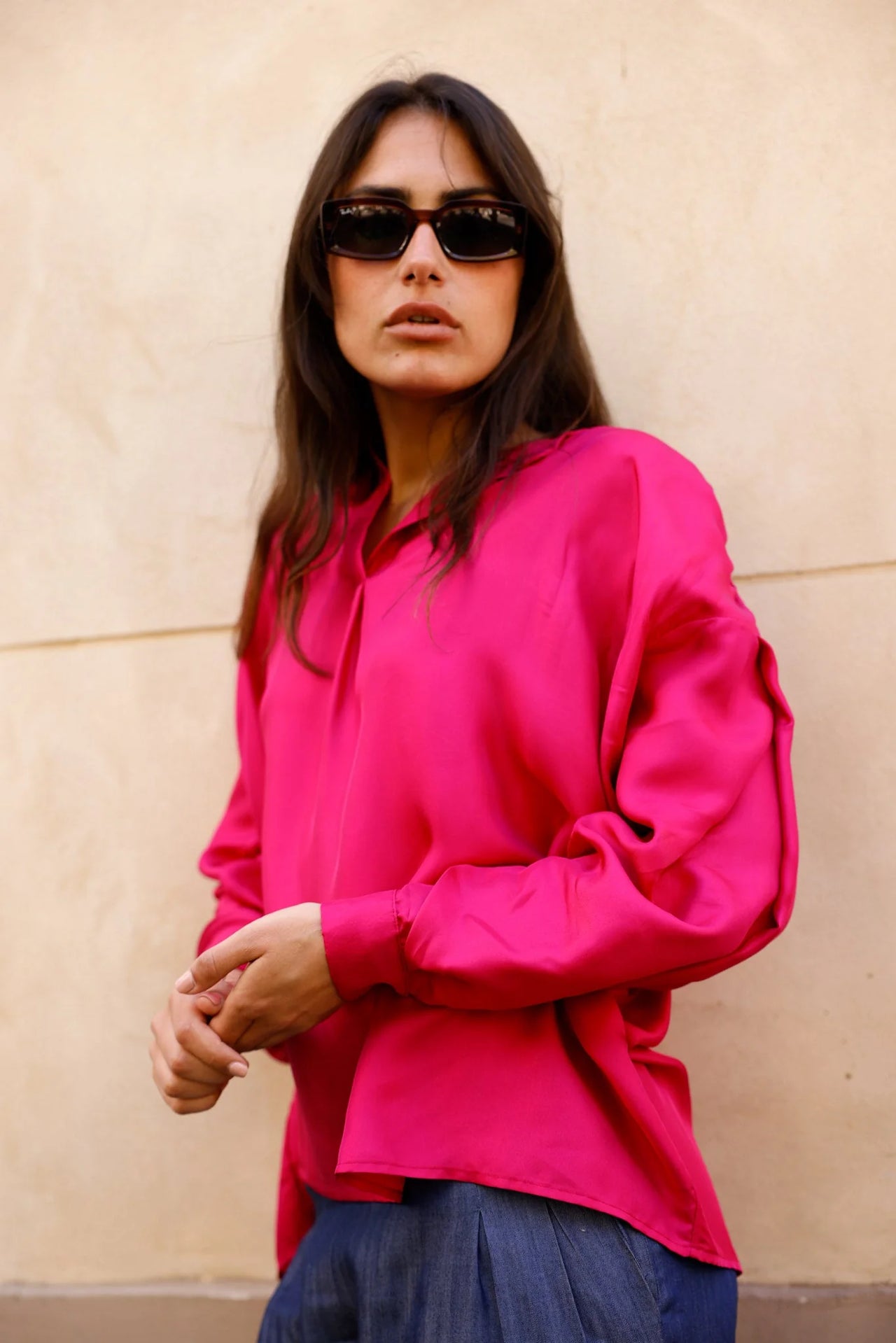 Blouse CLYDE - Fuchsia - 100% Soie