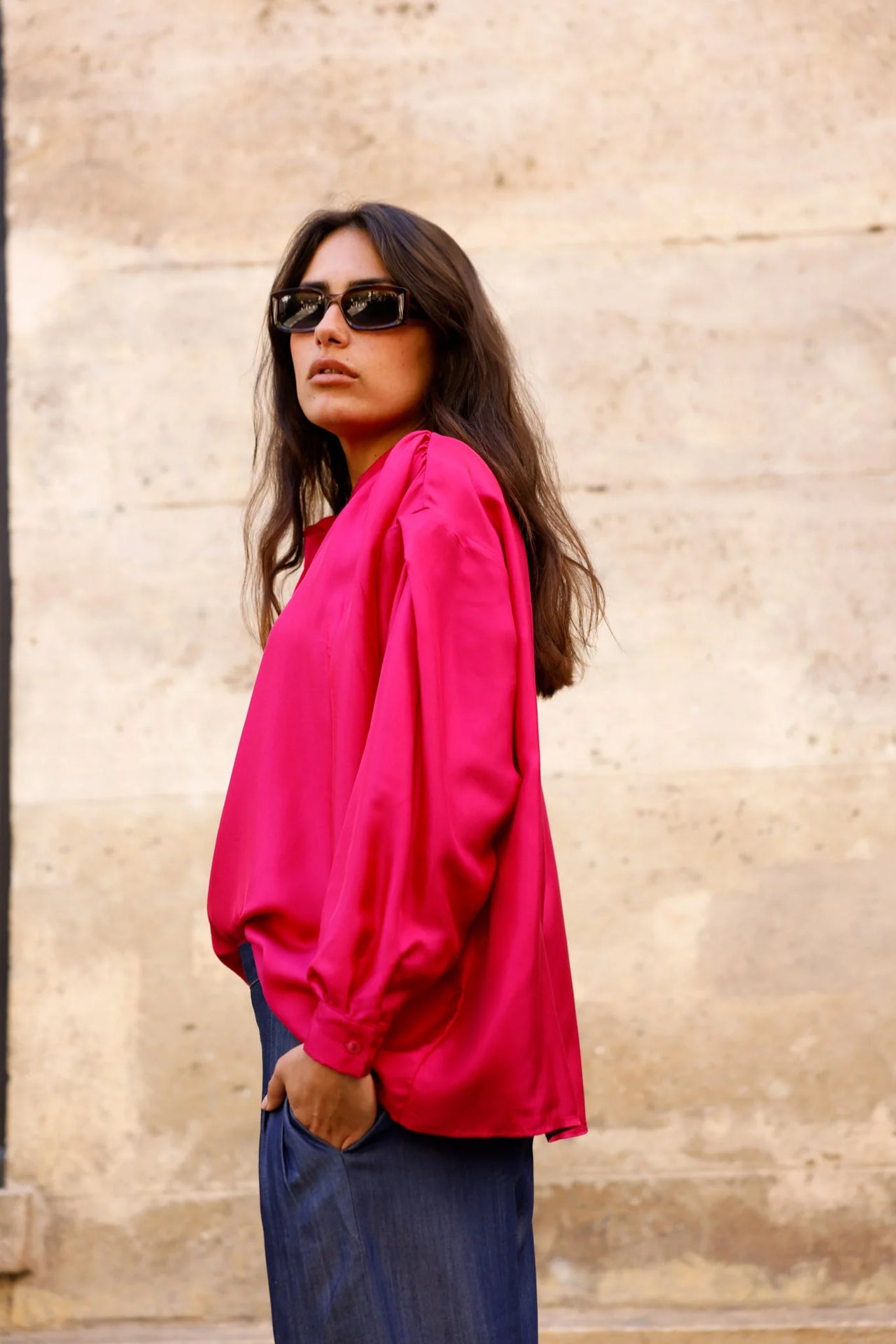 Blouse CLYDE - Fuchsia - 100% Soie