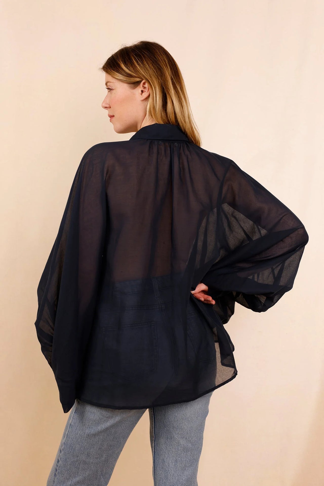 Chemise SATCHI - bleu marine transparent - 100 % Voile de coton