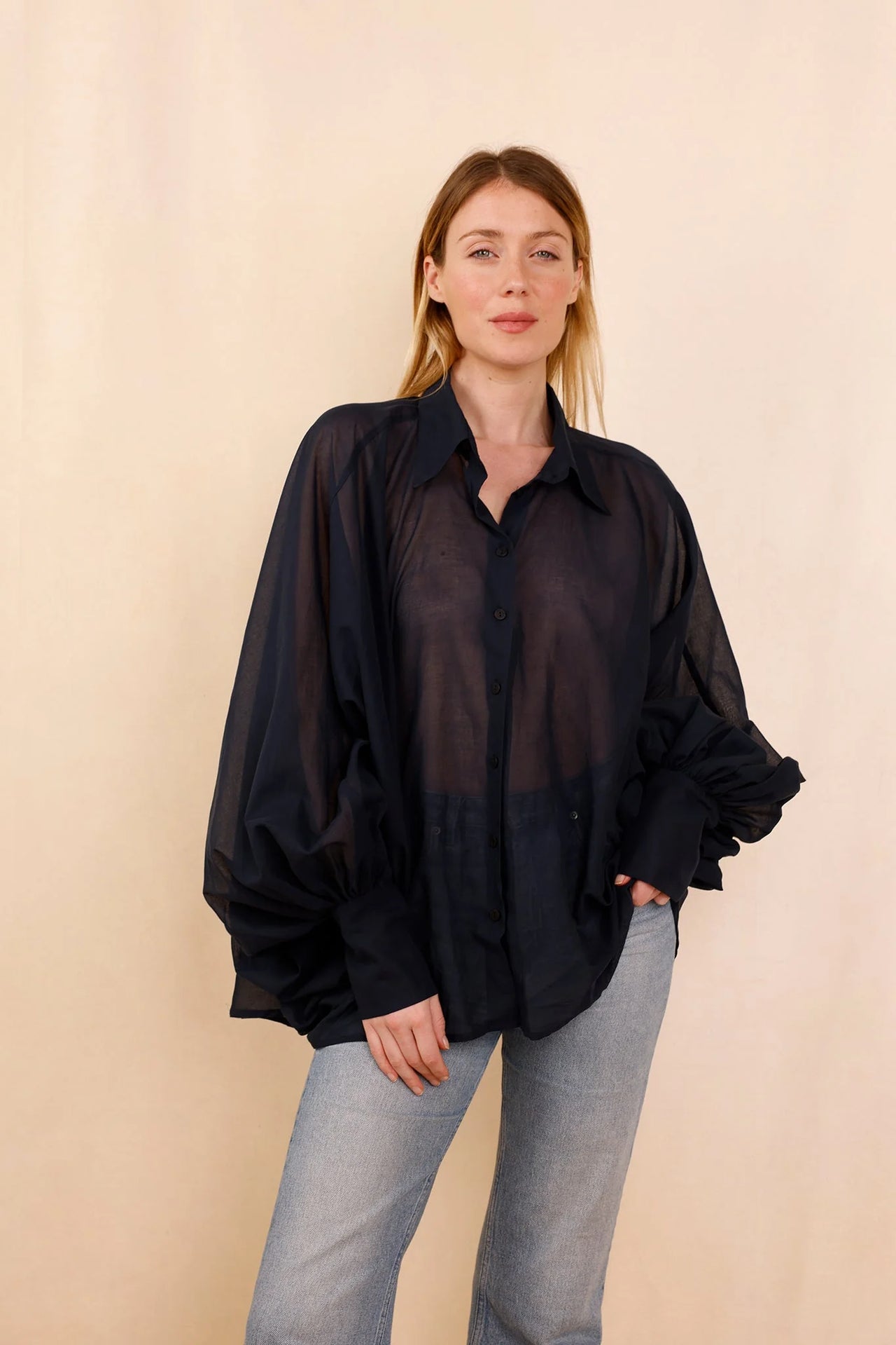 Chemise SATCHI - bleu marine transparent - 100 % Voile de coton