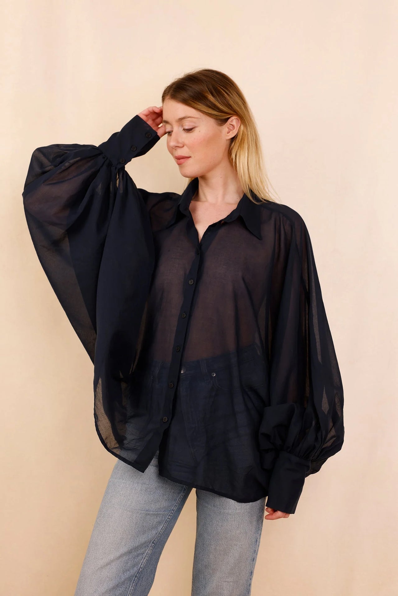 Chemise SATCHI - bleu marine transparent - 100 % Voile de coton