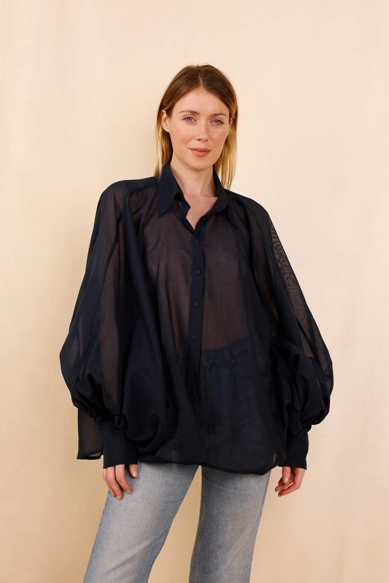 Chemise SATCHI - bleu marine transparent - 100 % Voile de coton