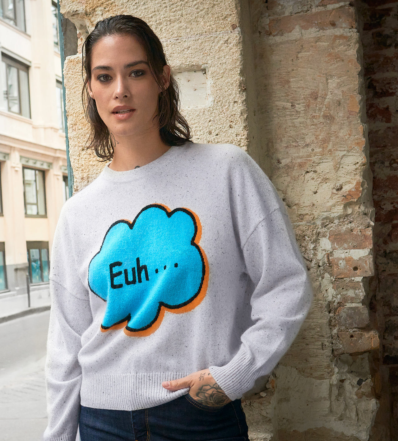 EUH... - Pull Cachemire Femme | Gris chiné