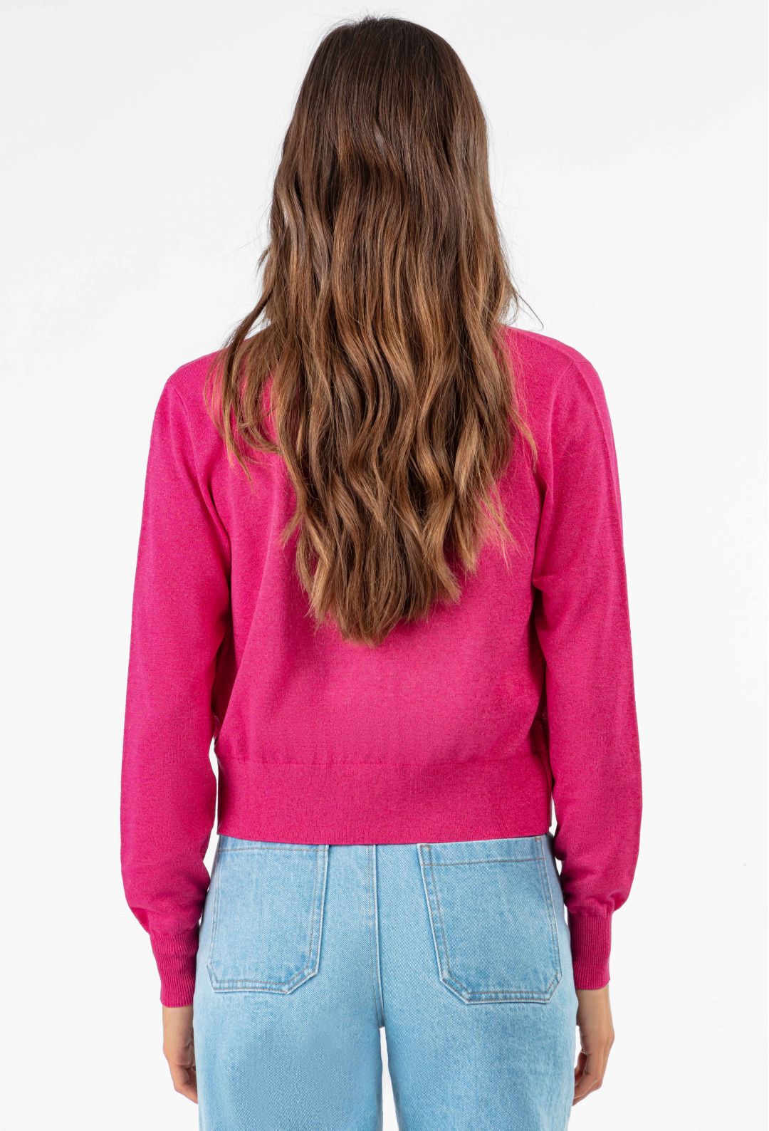 Gilet court Alix en maille fuchsia