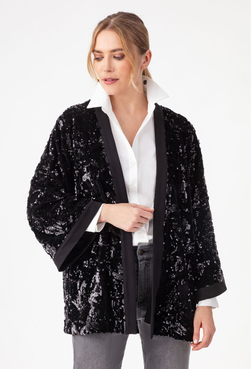 Kimono Rosie noir en sequins