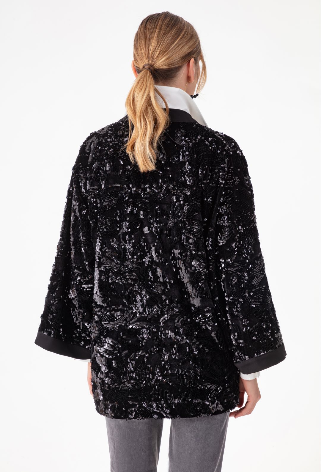 Kimono Rosie noir en sequins