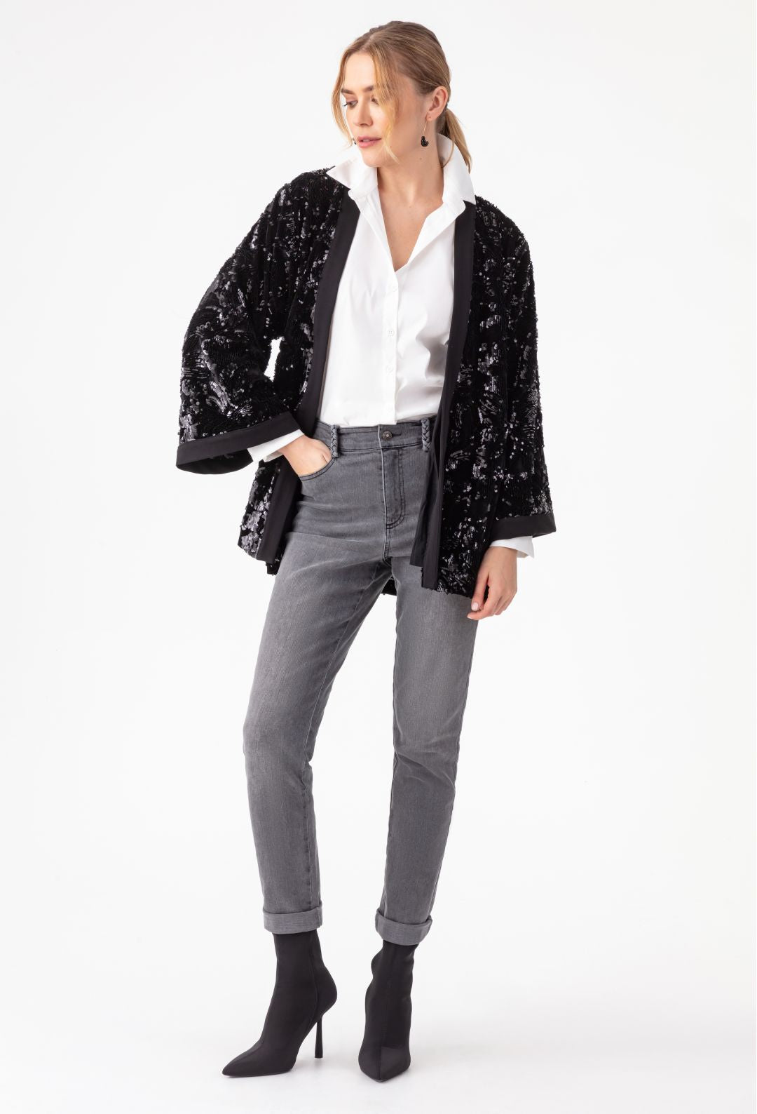 Kimono Rosie noir en sequins