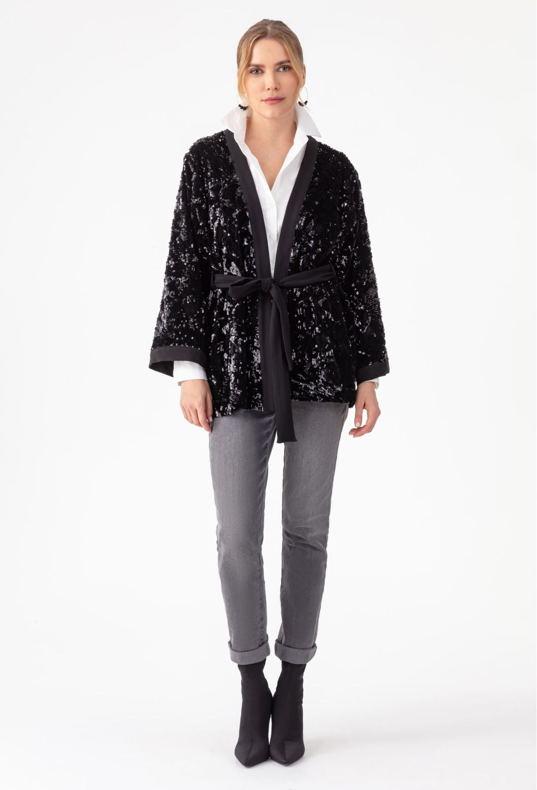 Kimono Rosie noir en sequins