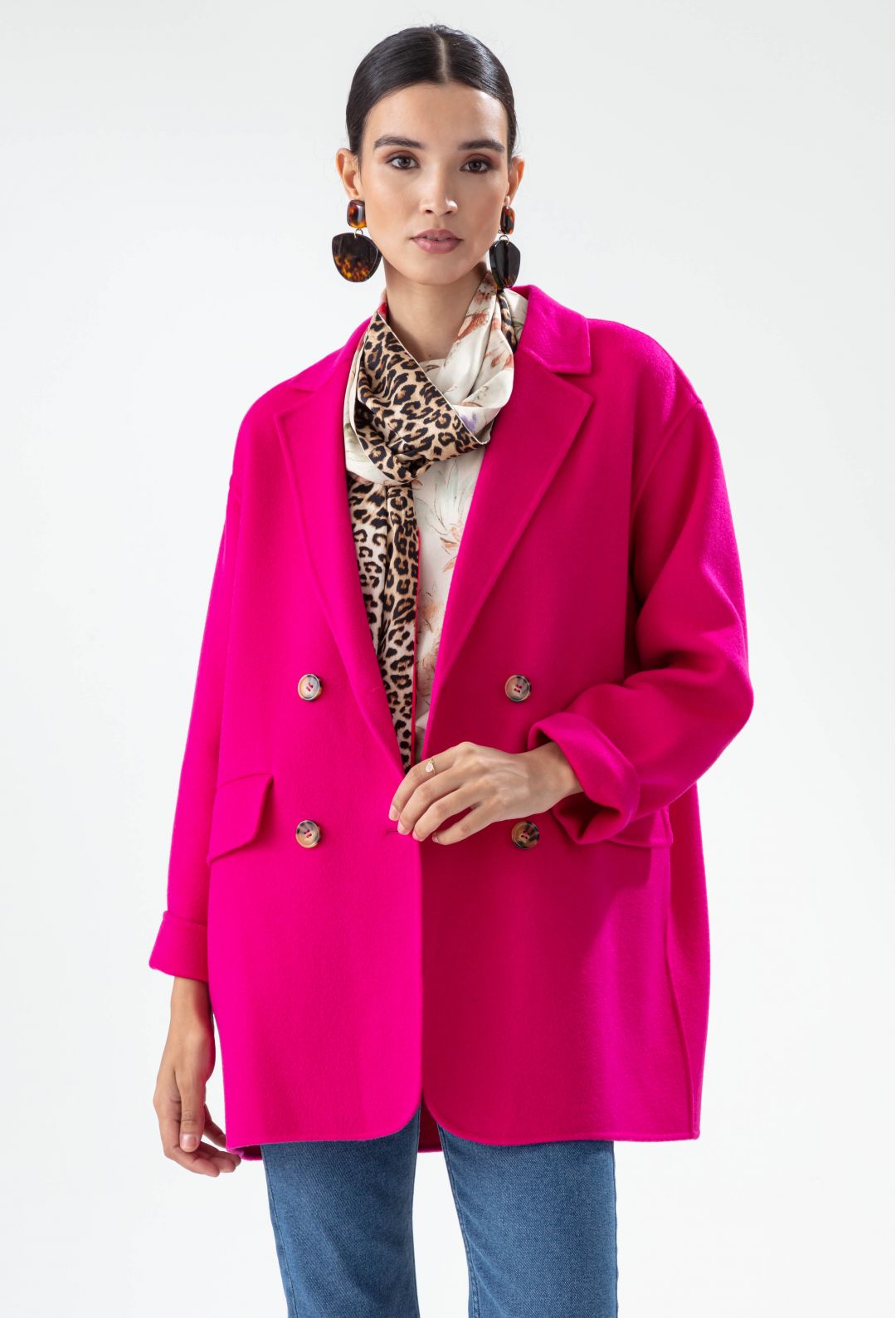 Manteau double face Amalia fuchsia 100% laine