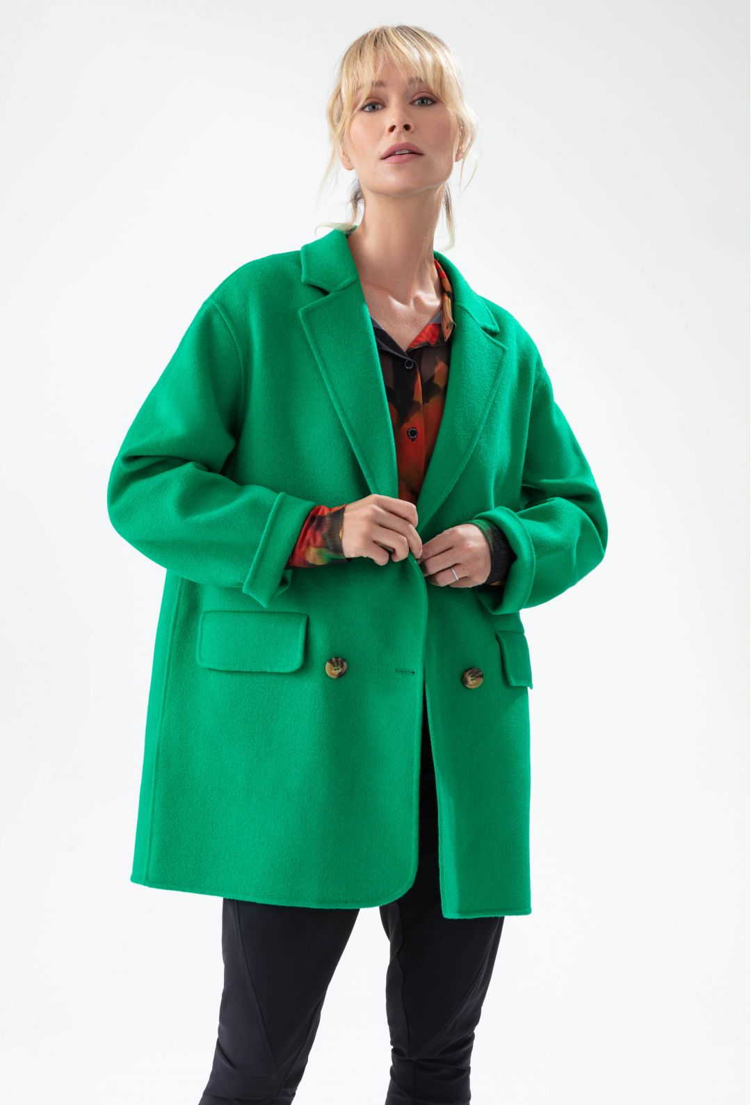 Manteau double face Amalia vert 100% laine