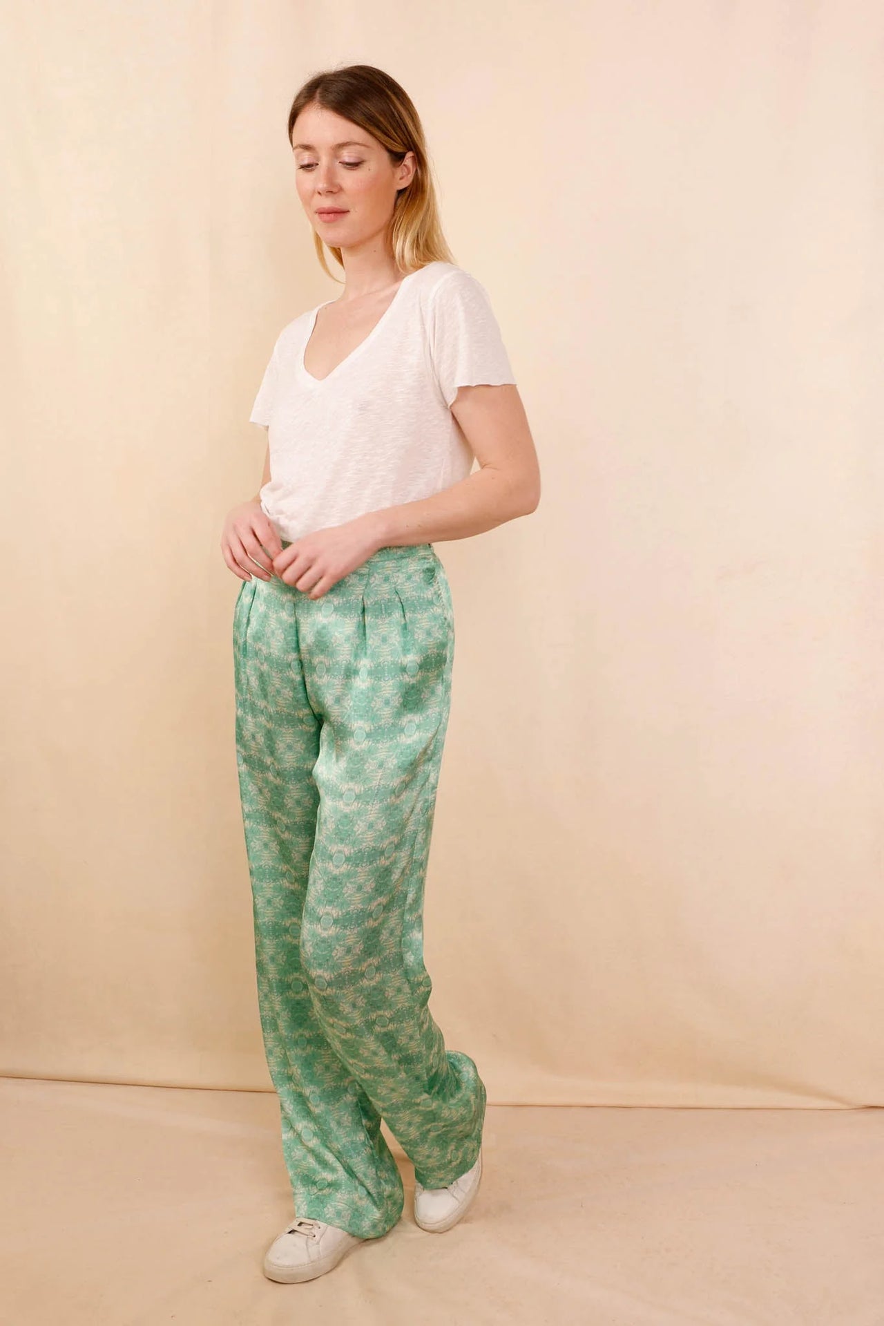 Pantalon ANGE Green Flowers - 100% soie