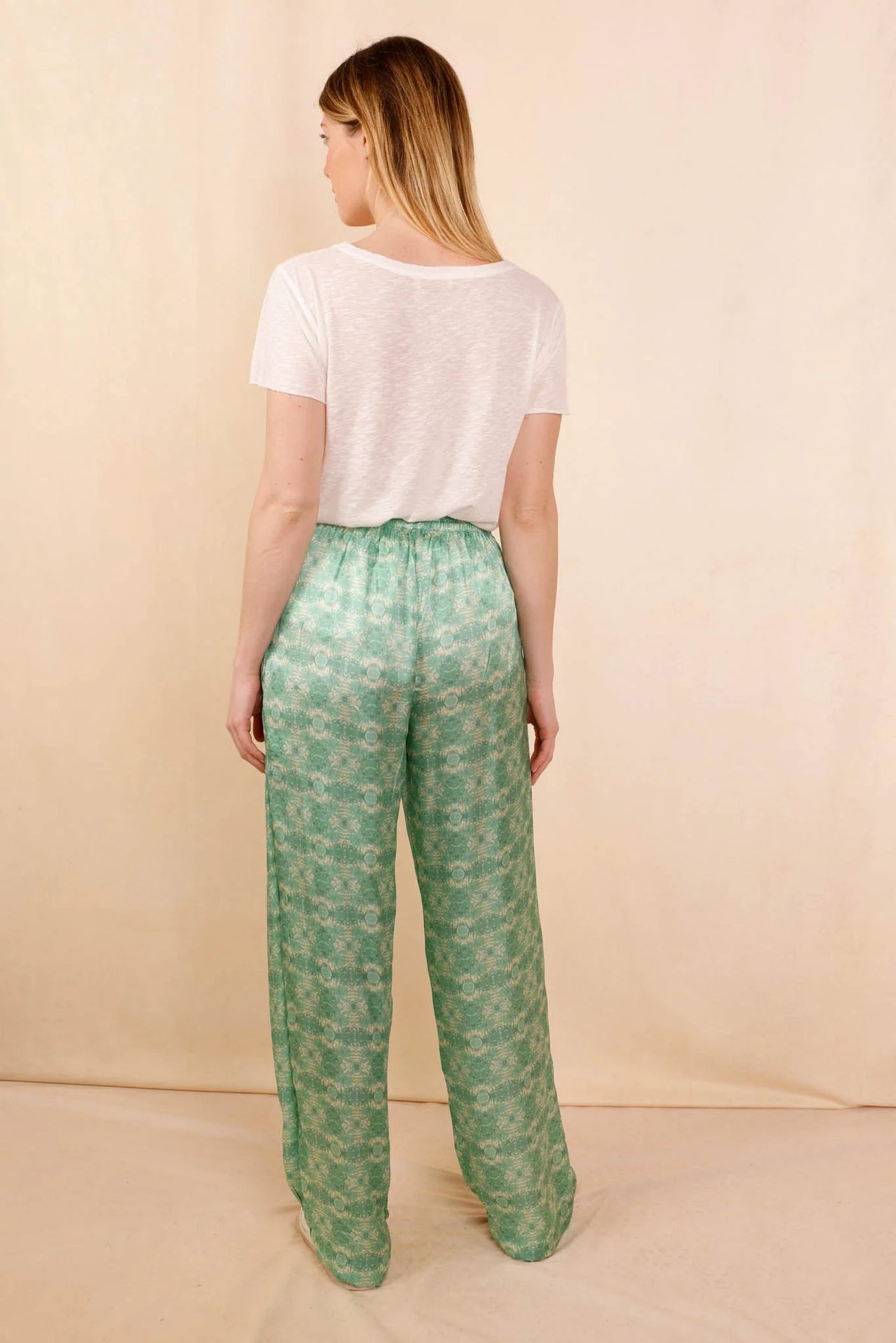 Pantalon ANGE Green Flowers - 100% soie