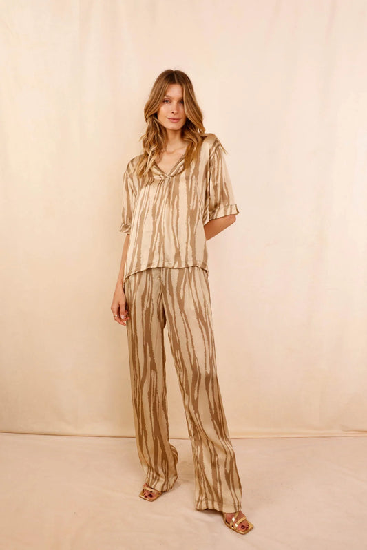 Pantalon ANGE Zébré Or - 100% soie