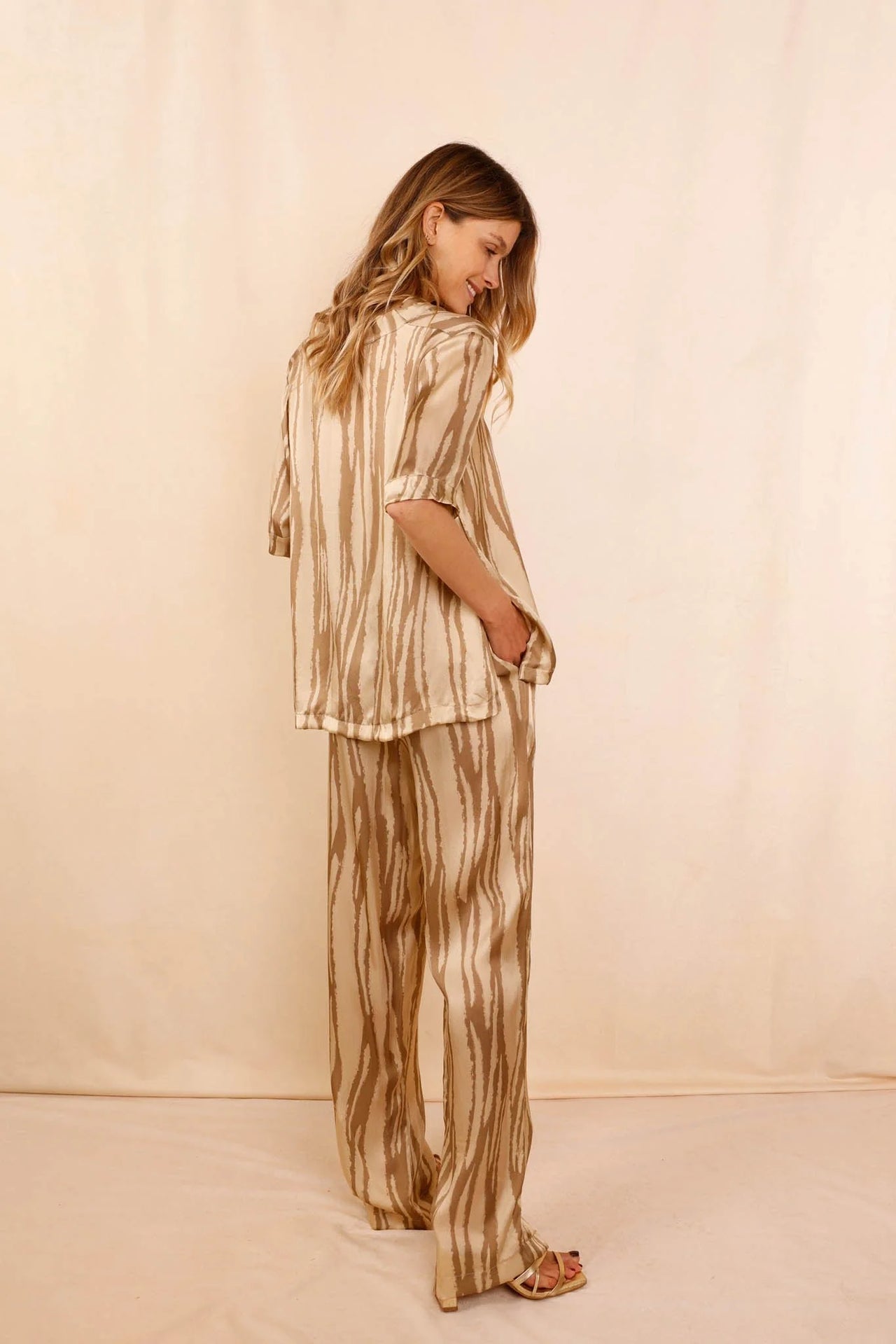 Pantalon ANGE Zébré Or - 100% soie
