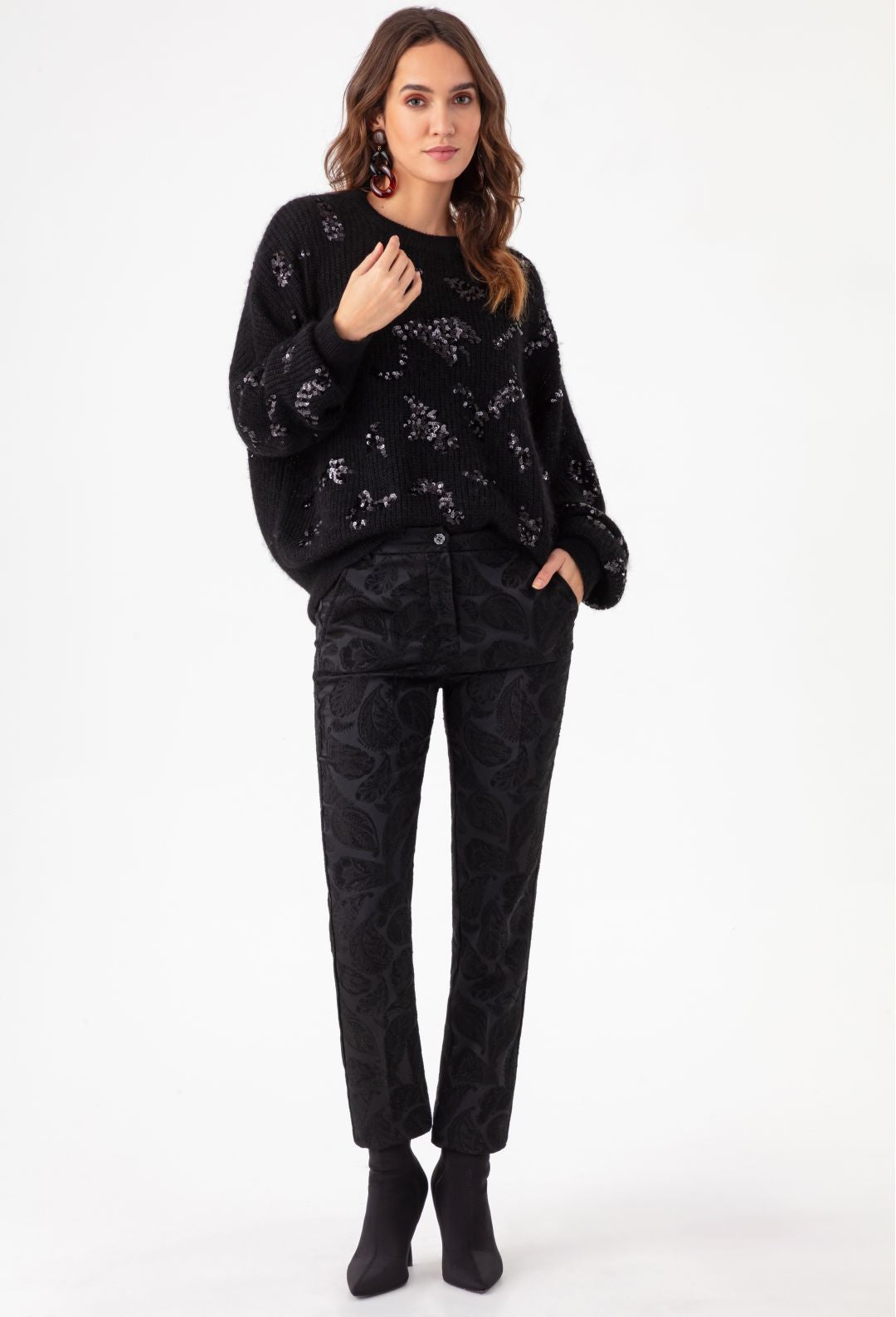 Pantalon cigarette Baker en jacquard noir