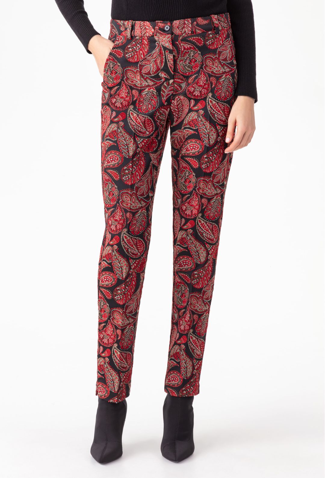 Pantalon cigarette Baker en jacquard rouge