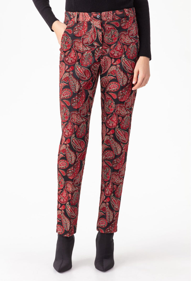 Pantalon cigarette Baker en jacquard rouge