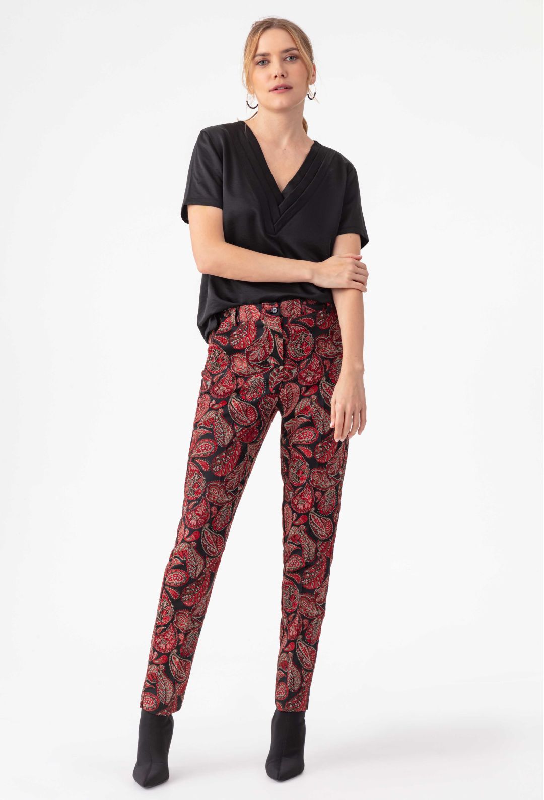 Pantalon cigarette Baker en jacquard rouge