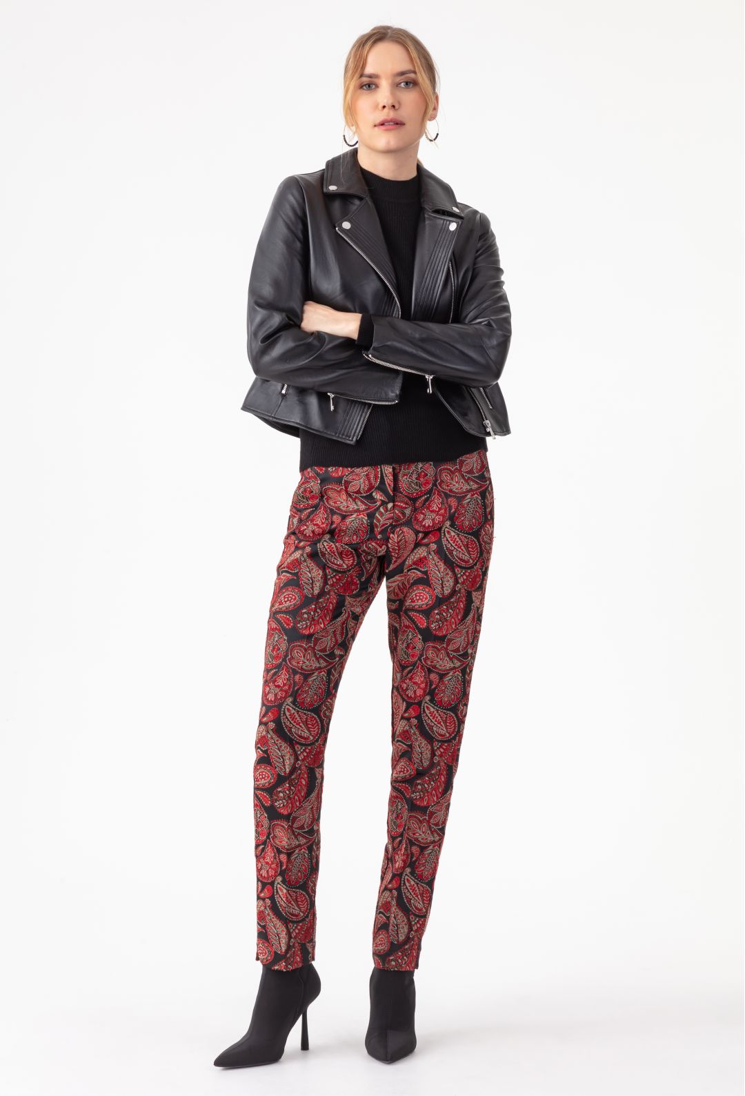 Pantalon cigarette Baker en jacquard rouge