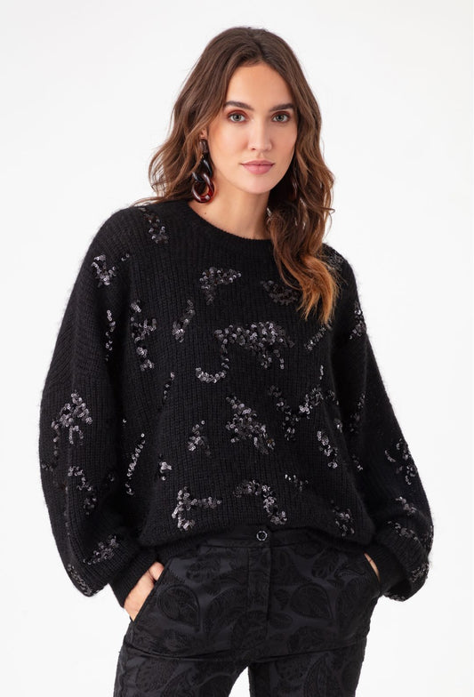 Pull Kay noir à sequins en alpaga