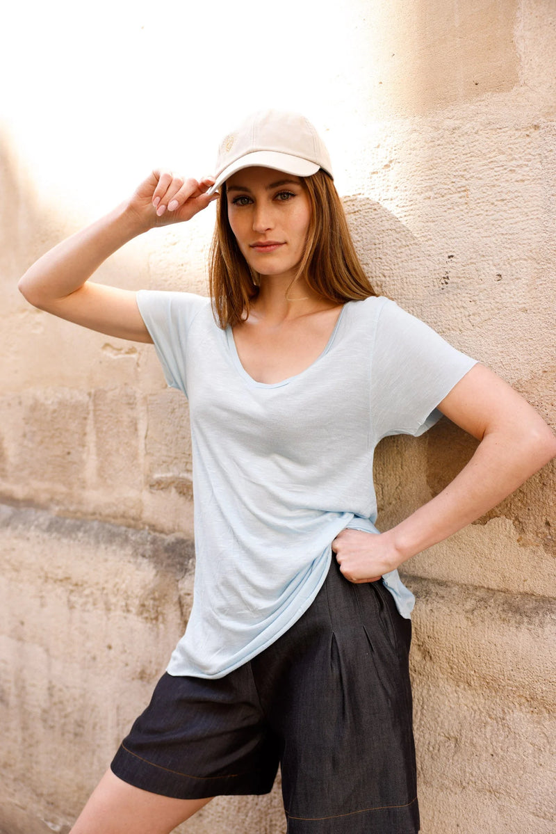 T-shirt MADISON bleu ciel - Col V