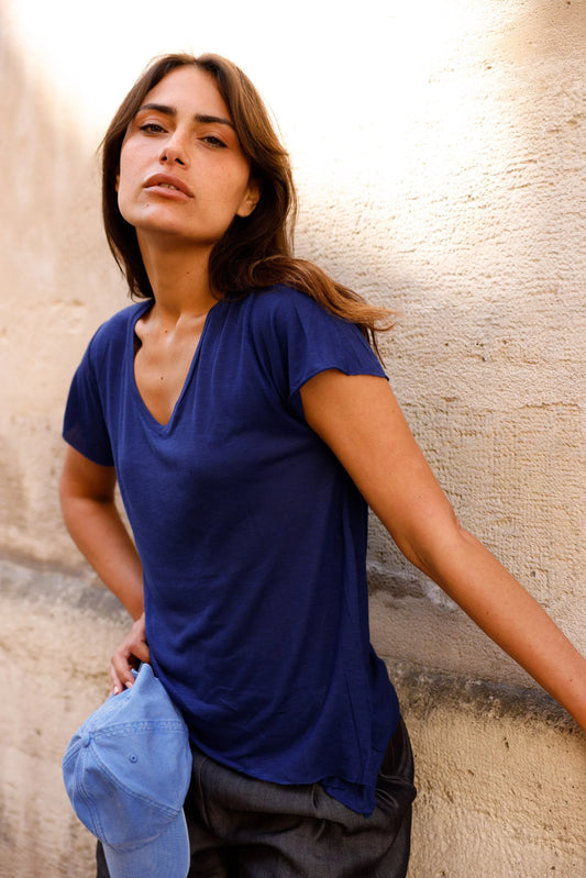 T-shirt MADISON bleu marine - Col V