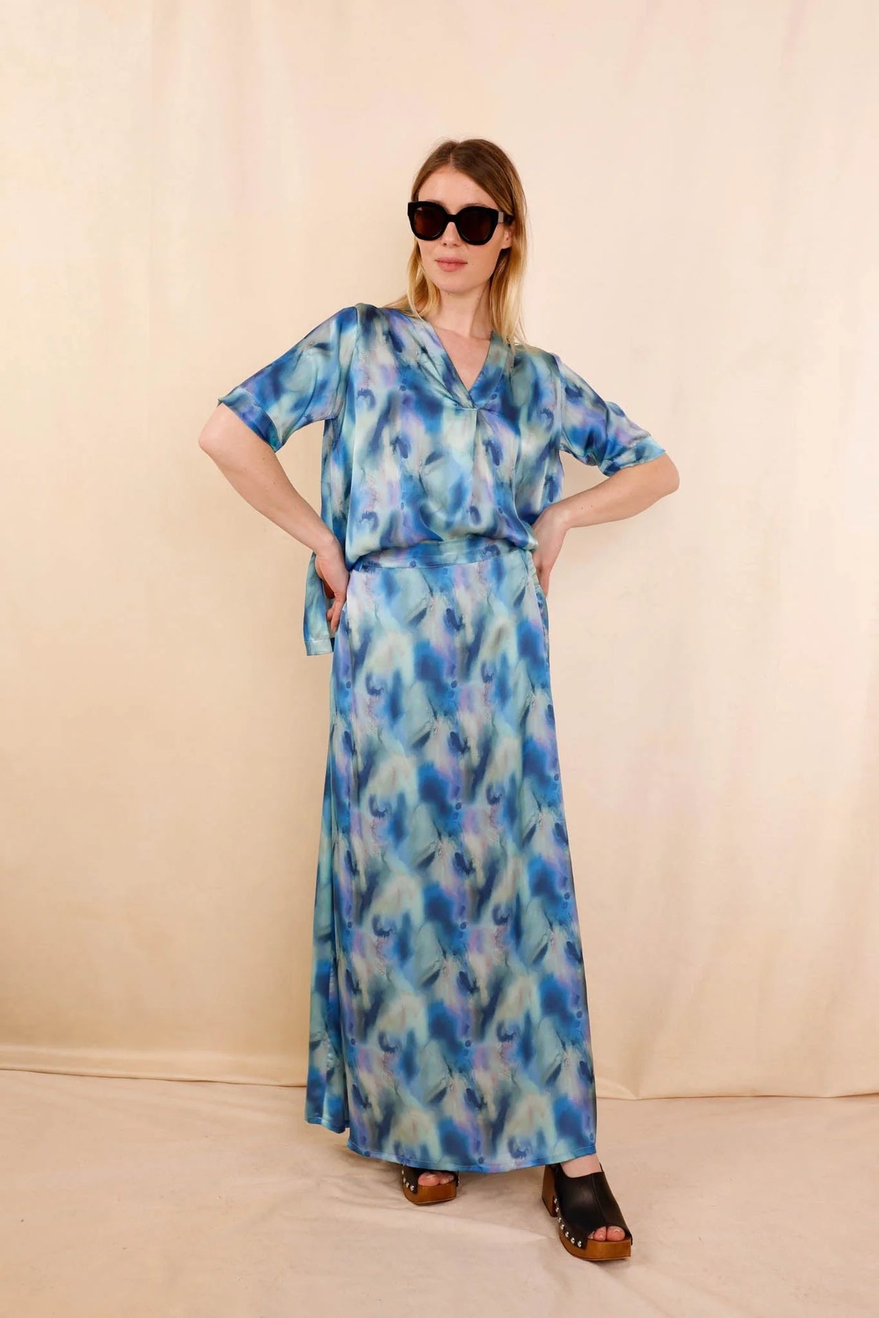 Top NOÉ Mermaid blue - 100% soie